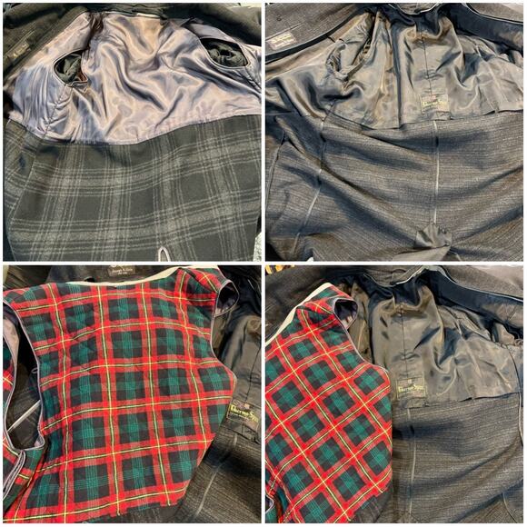 VINTAGE Wool Black Grey Plaid Heavy Overcoat Top Coat zip out liner, Men's L - Picture 7 of 8